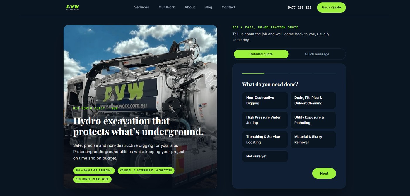 All Vac Worx website concept by Ekko Media PMQ
