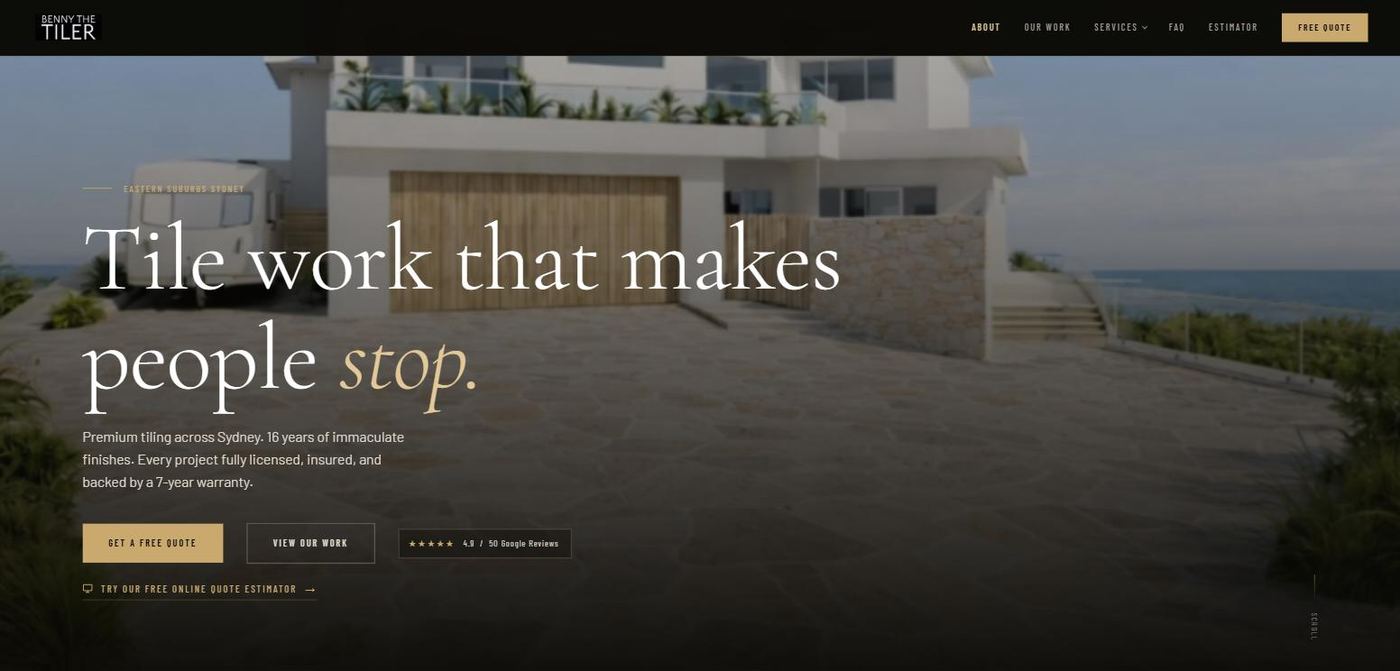Benny the Tiler website concept by Ekko Media PMQ
