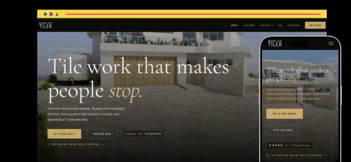 Benny the Tiler website, desktop and mobile view