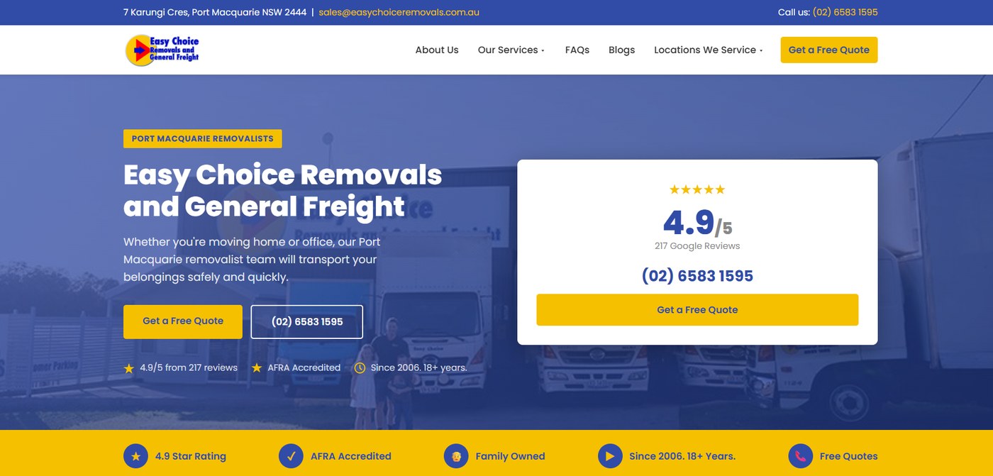 Easy Choice Removals website homepage