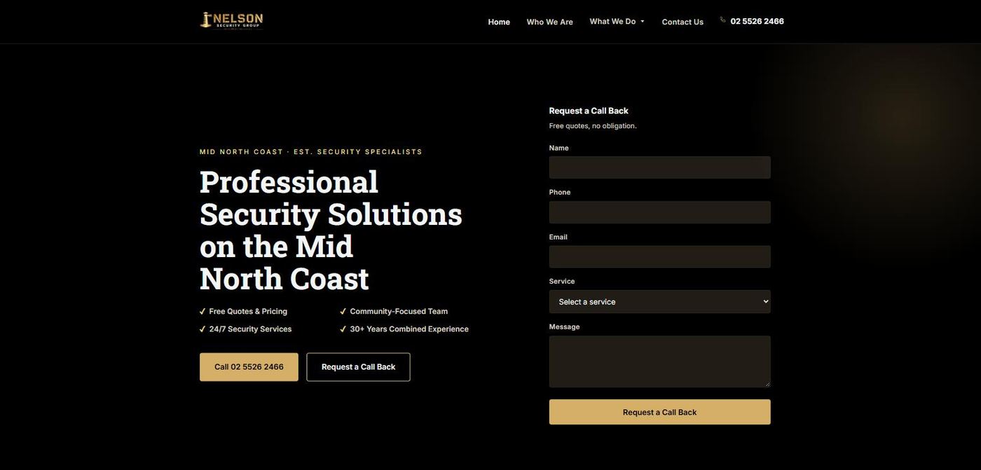 Nelson Security Group website homepage