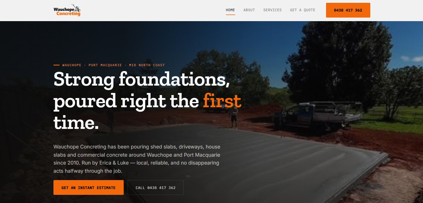Wauchope Concreting website concept by Ekko Media PMQ